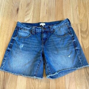 J Crew Jean 26 Mid Denim Shorts Bermuda Blue Classic Fray Cotton Casual Loose